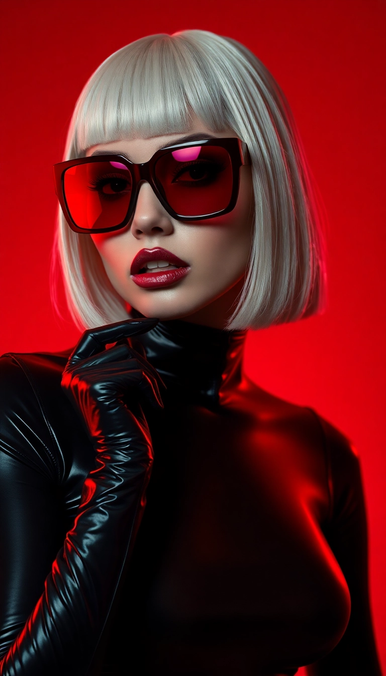 HD iPhone AI Y2K Woman Fashion Model in Black and Red Scenic Wallpaper